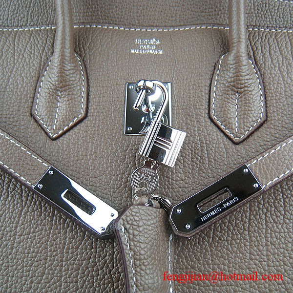 Hermes Birkin 35cm Tendon Veins Leather Bag Khaki Silver Hardware